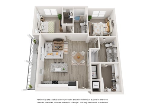Floor plan for 2 beds, 2 baths, 1109 sqft